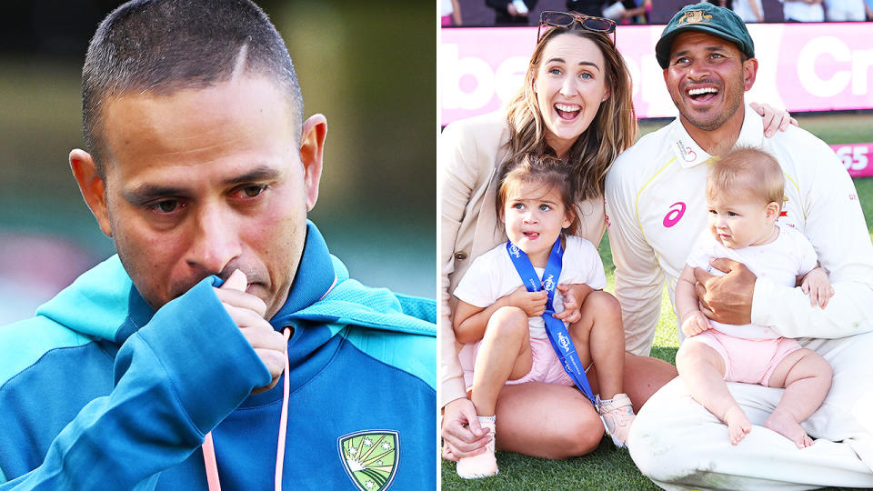 Usman Khawaja with his wife and daughters.