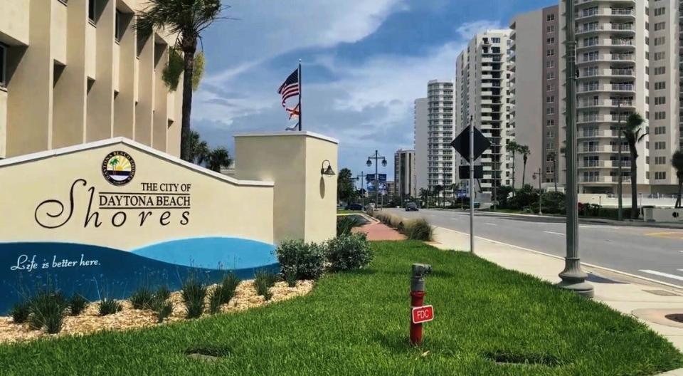 This is a monument sign for the City of Daytona Beach Shores along A1A.