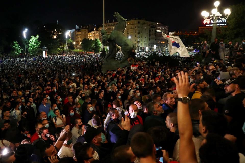 Thousands gathered outside the parliament building (REUTERS)