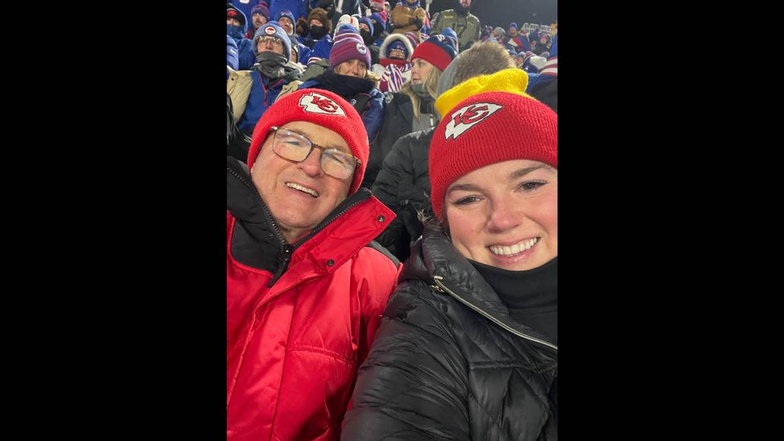 Andy Cowherd and his daughter, Sarah, enjoyed a Chiefs win in Buffalo, Sunday, Jan. 21, 2024.