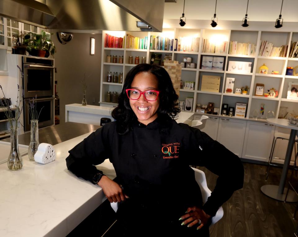 Quiana Broden, owner of Cooking with Que, inside her restaurant on Woodward Avenue in the New Center area in Detroit on April 4, 2021.