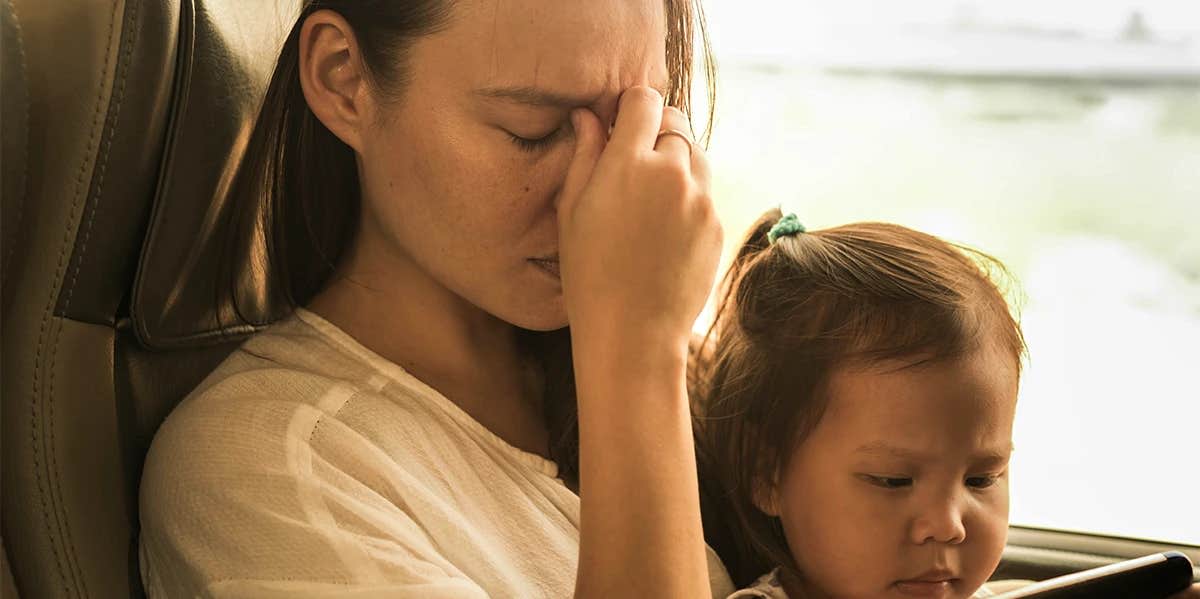 stressed mom with kid