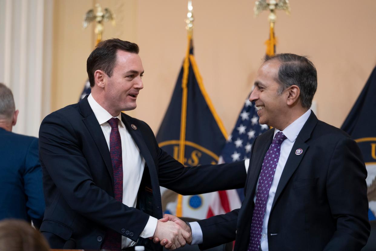 Rep. Mike Gallagher, R-Wis., left, and Rep. Raja Krishnamoorthi, D-Ill., lead the newly-formed House Select Committee on the Strategic Competition Between the United States and the Chinese Communist Party.