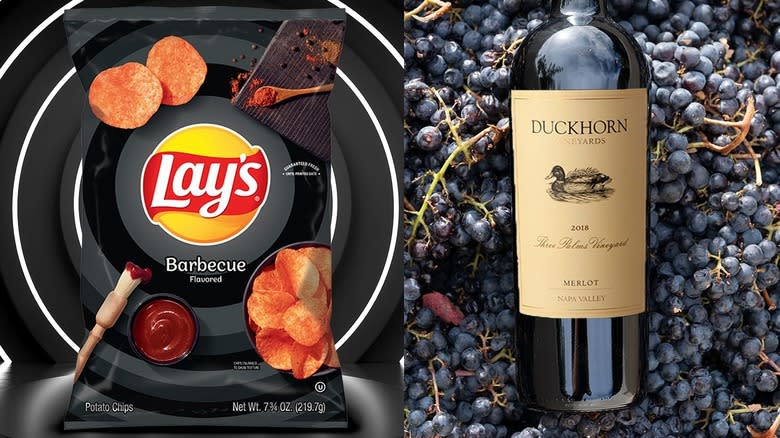 barbecue chips and Duckhorn Merlot