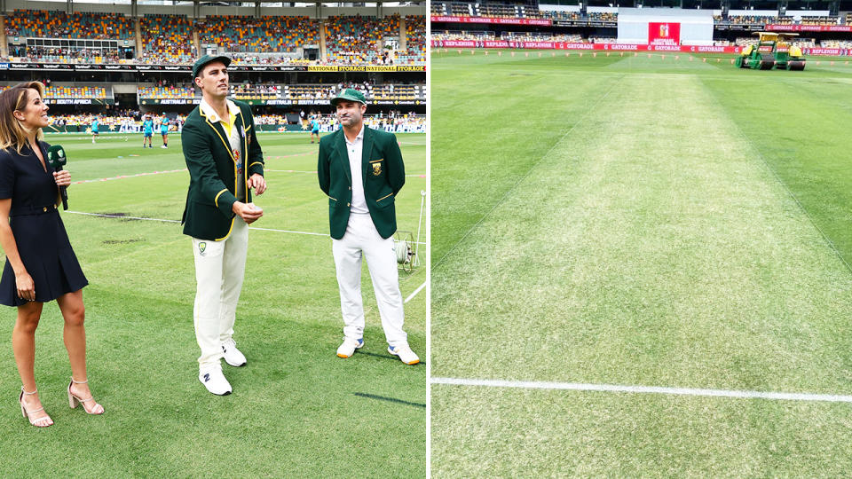 Pat Cummins, pictured here opting to bowl first in the cricket opening Test between Australia and South Africa at the Gabba.