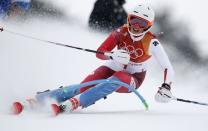 Alpine Skiing - Pyeongchang 2018 Winter Olympics - Women's Alpine Combined - Jeongseon Alpine Centre - Pyeongchang, South Korea - February 22, 2018 - Michelle Gisin of Switzerland competes in the Women's Slalom part of the Women's Alpine Combined. REUTERS/Christian Hartmann