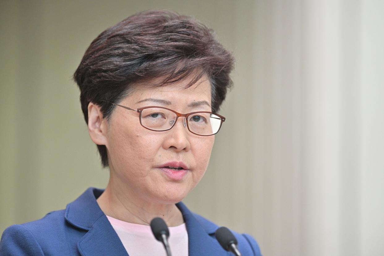 Chief Executive Carrie Lam holds a press conference at the government headquarters in Hong Kong on July 9, 2019. - Hong Kong's pro-Beijing leader Carrie Lam announced that a widely loathed proposal to allow extradititions to the Chinese mainland "is dead" -- but she again stopped short of protester demands to immediately withdraw the bill from parliament. (Photo by Anthony WALLACE / AFP)        (Photo credit should read ANTHONY WALLACE/AFP/Getty Images)