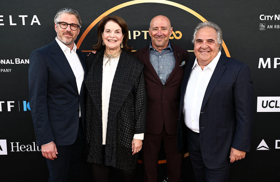 MPTF insiders Casey Wasserman, Sherry Lansing, president and CEO Bob Beitcher and Jim Gianopulos. Of Katzenberg’s legacy, Beitcher told THR: “His impact is profound. Jeffrey is an iconic industry leader and somebody that people not only look up to but deeply admire and respect. And for him to have picked MPTF as his number one philanthropic priority for so many years, it resonated throughout the community in a really meaningful way.” - Credit: Courtesy of Shutterstock for MPTF