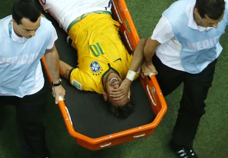 Neymar left the 2014 World Cup quarter-final between Brazil and Colombia on a stretcher and was ruled out of the rest of the tournament with a back injury