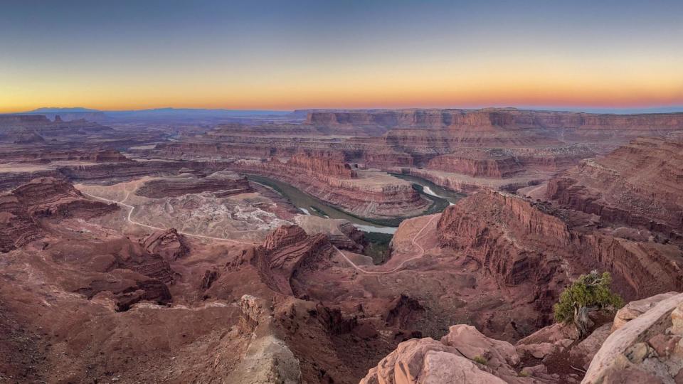 PHOTO: The Colorado River Basin is viewed just before sunrise, Oct. 7, 2023, near Moab, Utah.  (George Rose/Getty Images)