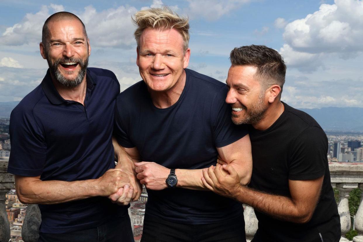 Three’s company: from left, Fred Serieix, Gordon Ramsay and Gino D’Acampo: ITV