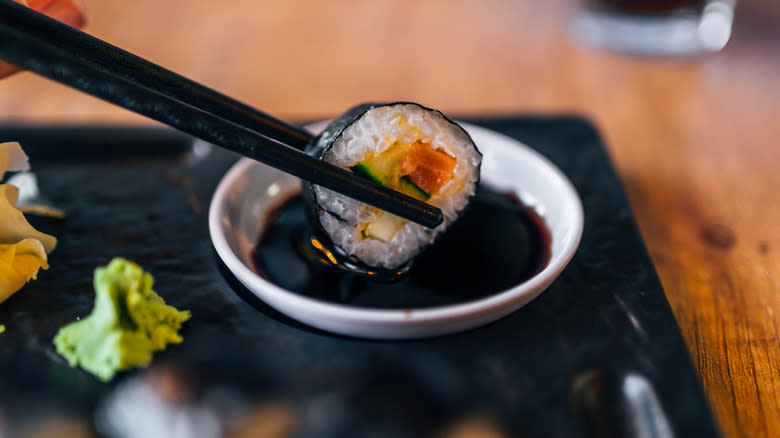 Japanese soy sauce with sushi