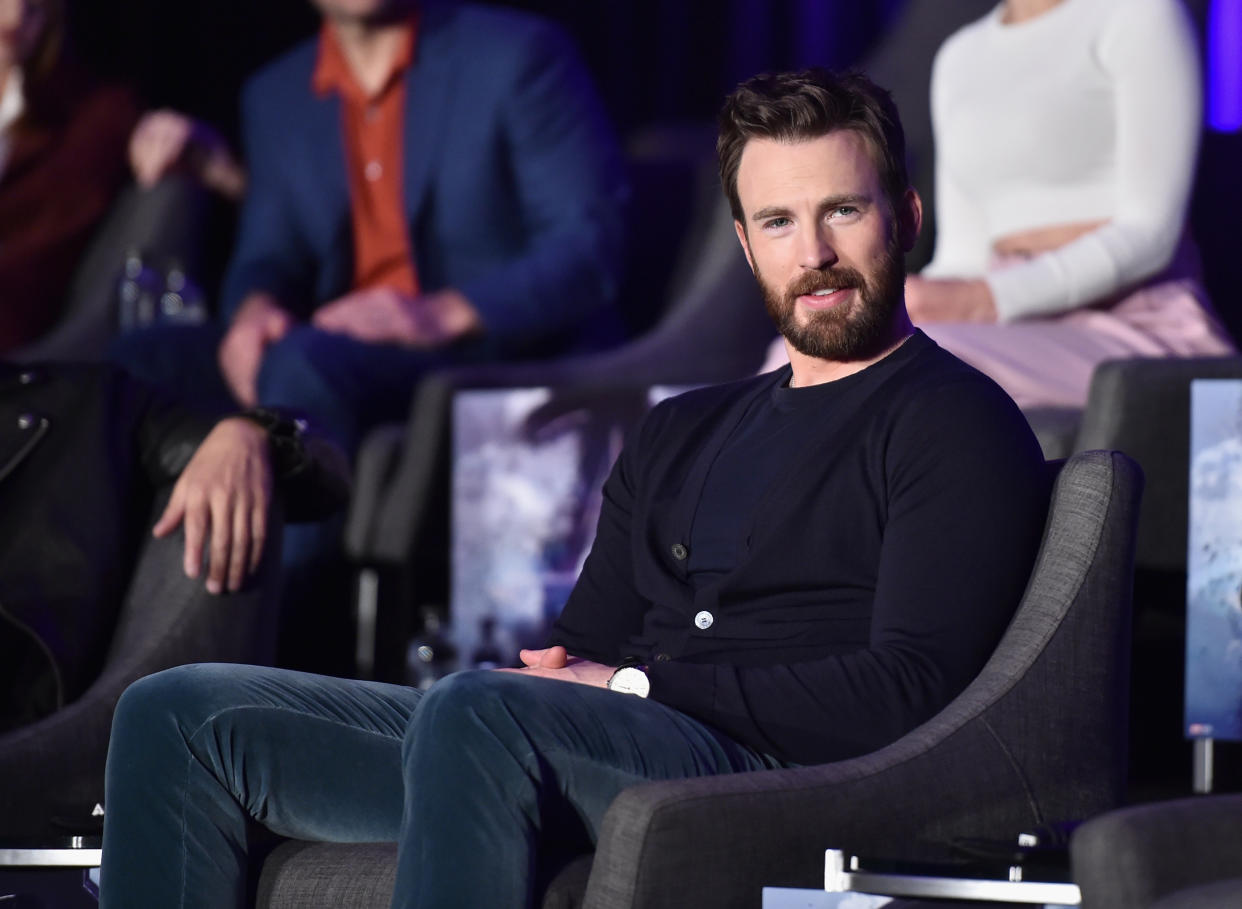 LOS ANGELES, CA - APRIL 07: Chris Evans speaks onstage during Marvel Studios' "Avengers: Endgame" Global Junket Press Conference at the InterContinental Los Angeles Downtown on April 7, 2019 in Los Angeles, California.  (Photo by Alberto E. Rodriguez/Getty Images for Disney)