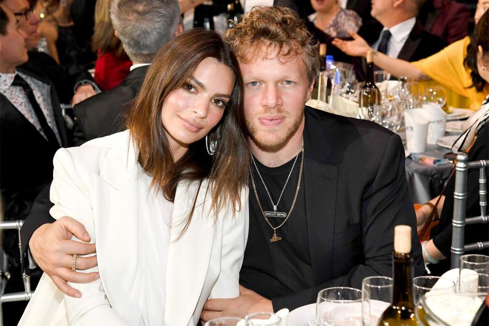 Emily Ratajkowski and Sebastian Bear-McClard attend the 25th Annual Critics' Choice Awards at Barker Hangar on January 12, 2020 in Santa Monica, California