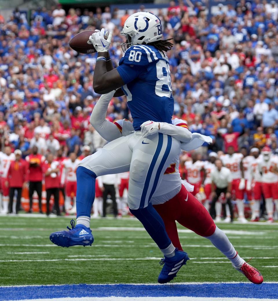 Indianapolis Colts second-round rookie tight end Jelani Woods caught his first two touchdown passes in Sunday's 20-17 win over the Kansas City Chiefs.