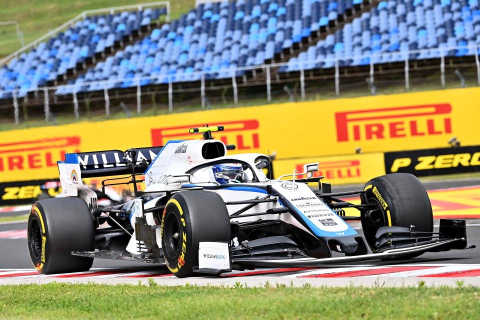 Williams' Canadian driver Nicholas Latifi steers his car during the Formula One Hungarian Grand Prix race at the Hungaroring circuit in Mogyorod near Budapest, Hungary, on July 19, 2020. (Photo by Joe Klamar / POOL / AFP) (Photo by JOE KLAMAR/POOL/AFP via Getty Images)