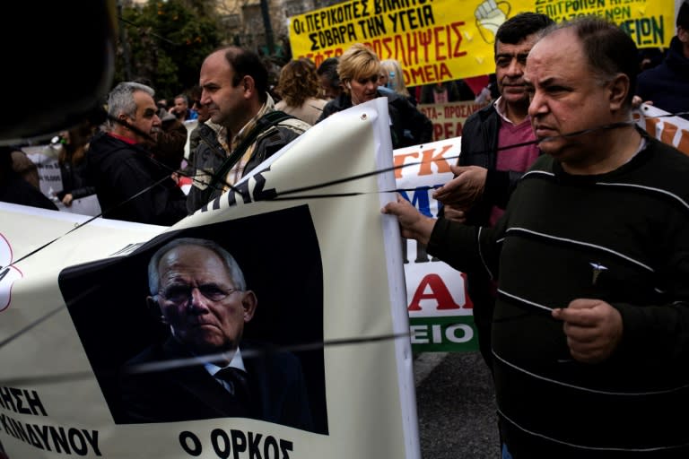 German Finance Minister Wolfgang Schaeuble was the target of anger at a demonstration by Greek state hospital workers this week