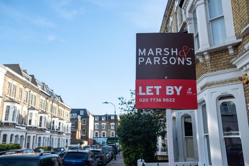 rent London- October 9, 2023: Marsh and Parsons Estate agent Let sign on residential street in SW6 area of Fulham, south west London
