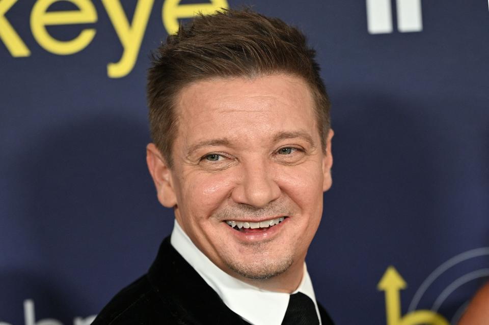 Jeremy Renner arrives for the premiere of Marvel Studios' television miniseries "Hawkeye" at the El Capitan Theatre in Los Angeles on Nov. 17, 2021.