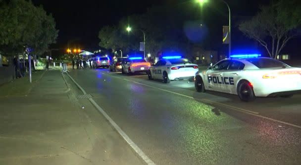 PHOTO: Police respond to a shooting at the Kappa Alpha Psi fraternity home in Baton Rouge, Louisiana, Oct. 21, 2022. (WBRZ)