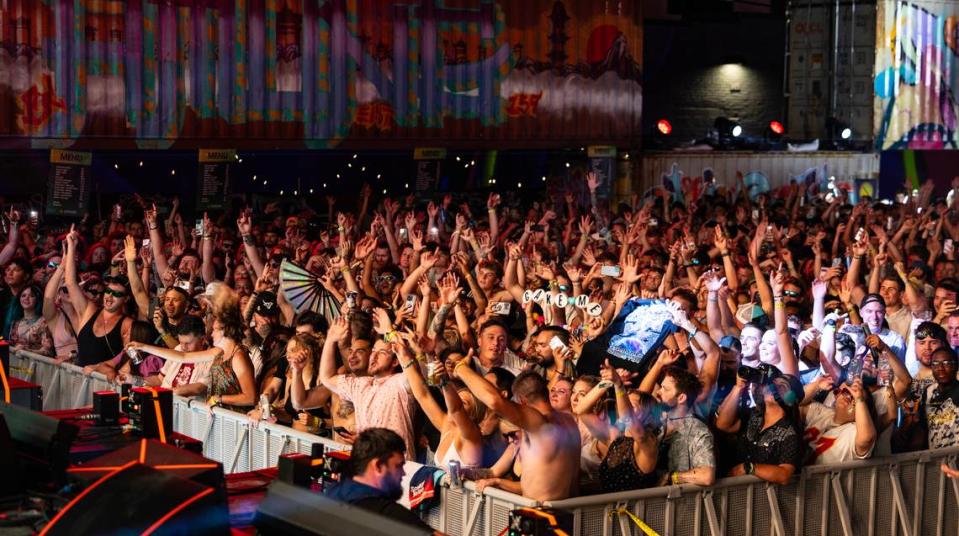 A crowd enjoys the music of DJ Steve Aoki during the first night of Elsewhere Fest in downtown Wichita on Friday.