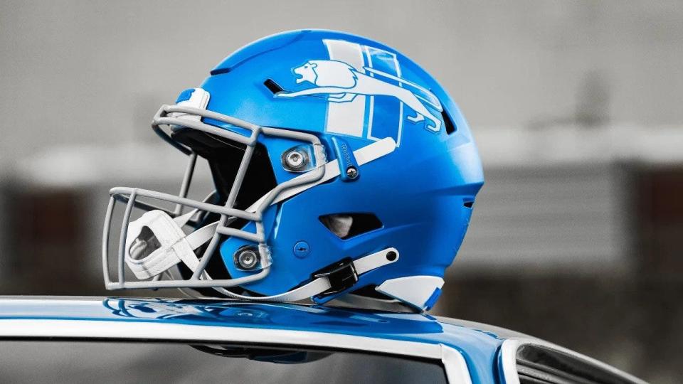 The new Detroit Lions alternate helmet, unveiled on Wednesday, June 21, 2023.