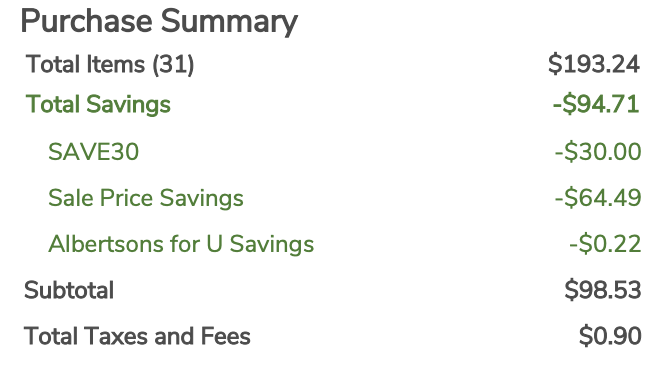 Screenshot of the "Purchase Summary"