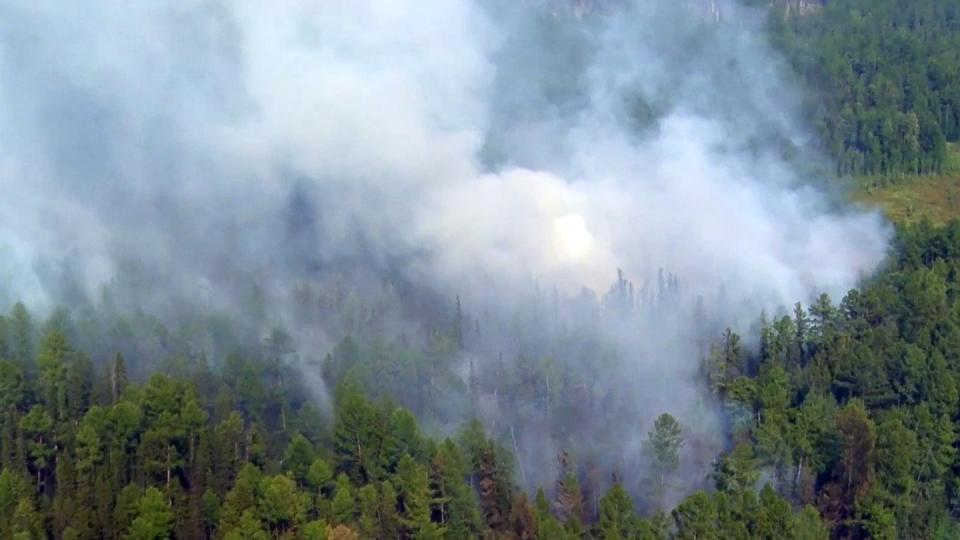 Rauch über den Baumwipfeln: Luftaufnahme eines Waldbrands in Russland. Foto: Emergency Situations Ministry Press Service/AP