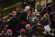 FILE - Bishop Lucas van Looy, foreground, attends the opening of the15th Ordinary General Assembly of the Synod of Bishops, at the Vatican, Wednesday, Oct. 3, 2018. Pope Francis said Sunday, May 29, 2022 he has tapped 21 churchmen to become cardinals, most of them from continents other than Europe, which has dominated Catholic hierarchy for most of the church's history. (AP Photo/Gregorio Borgia, File)