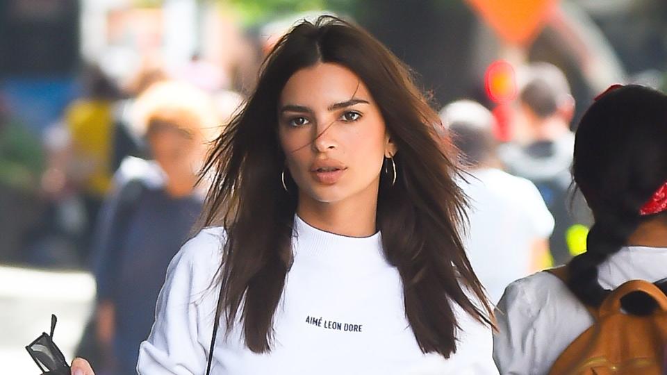 NEW YORK, NY - JUNE 12:  Model Emily Ratajkowski is seen walking her dog  in soho on June 12, 2019 in New York City.  (Photo by Raymond Hall/GC Images)