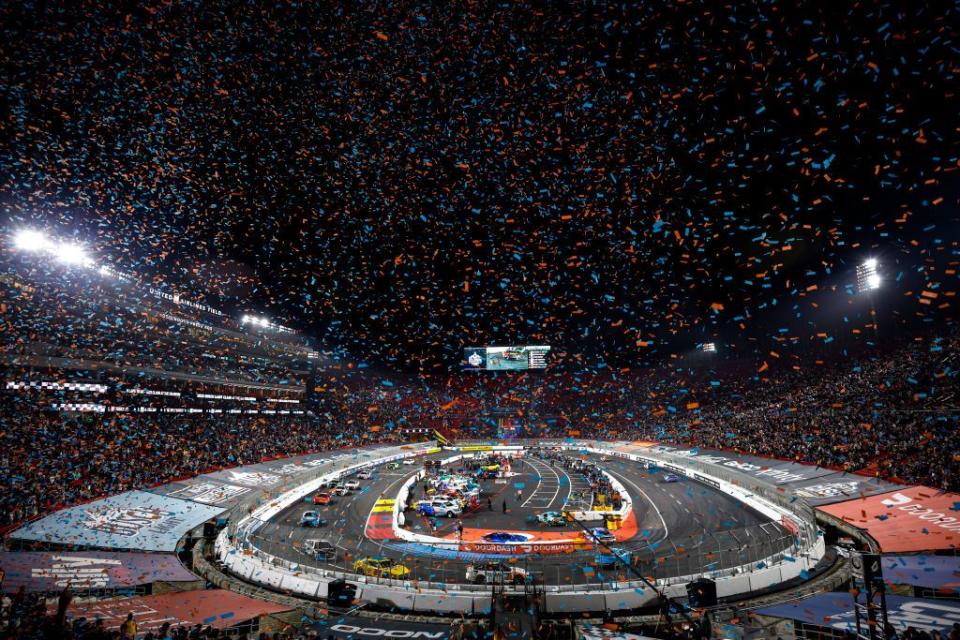 los angeles, california february 05 a general view of confetti after the conclusion of the nascar clash at the coliseum at los angeles memorial coliseum on february 05, 2023 in los angeles, california photo by jared c tiltongetty images