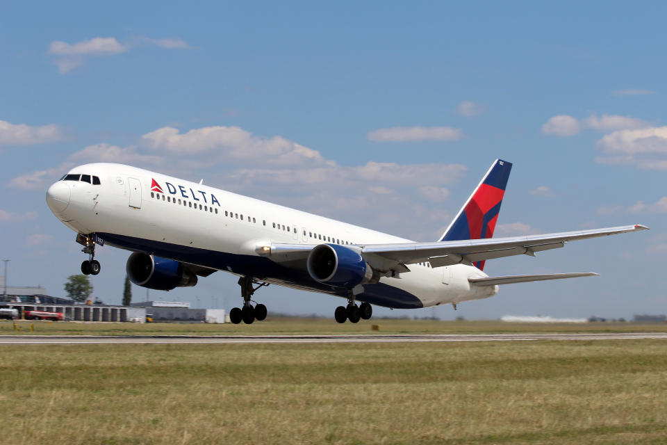 Prague, Сzech Republic - June 27, 2012: A Delta Air Lines Boeing 767 takes off from PRG Airport.