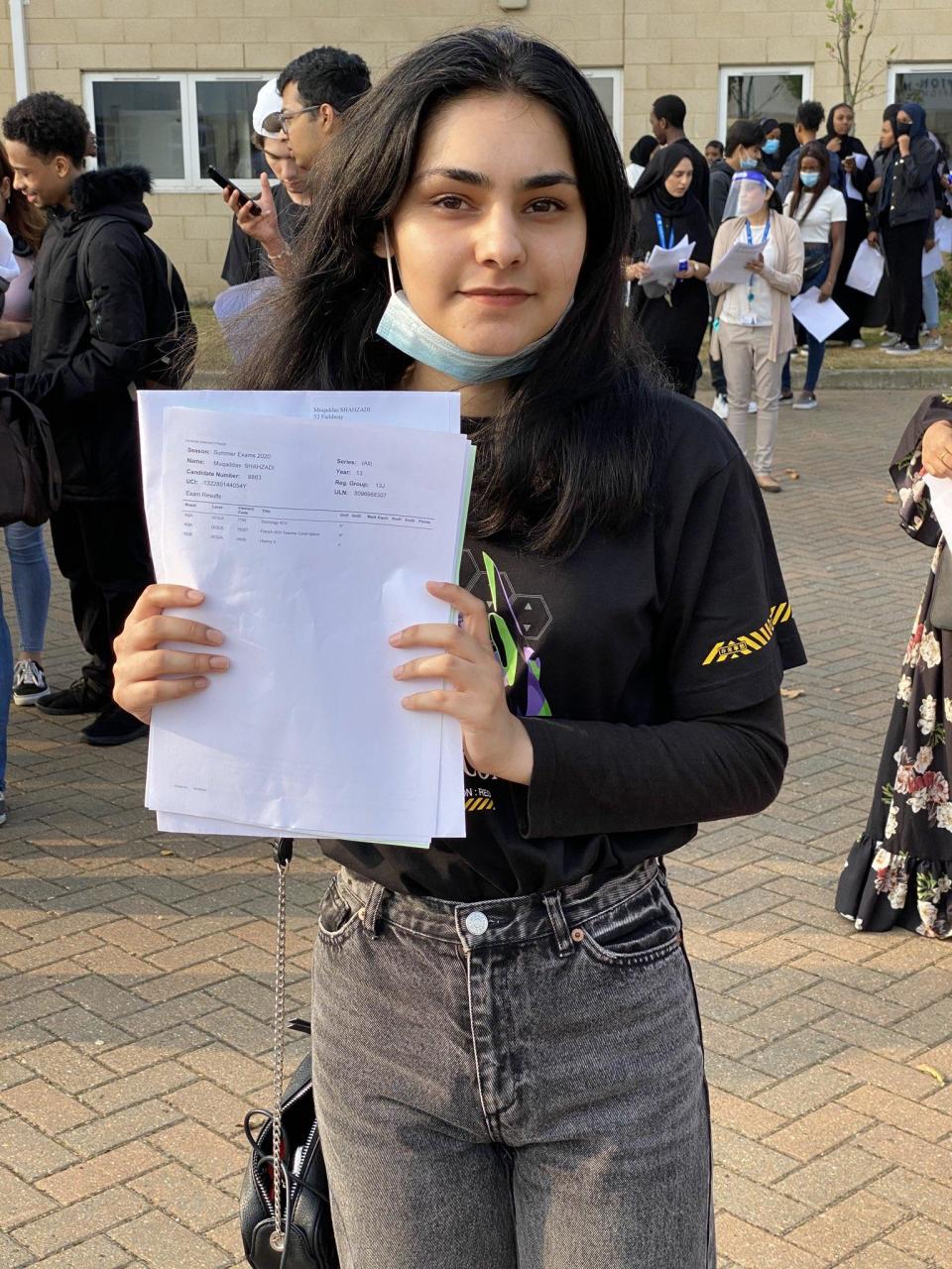 Muqaddas was among pupils celebrating as she confirmed her results to study law at Cambridge (Brampton Manor Academy/Twitter)