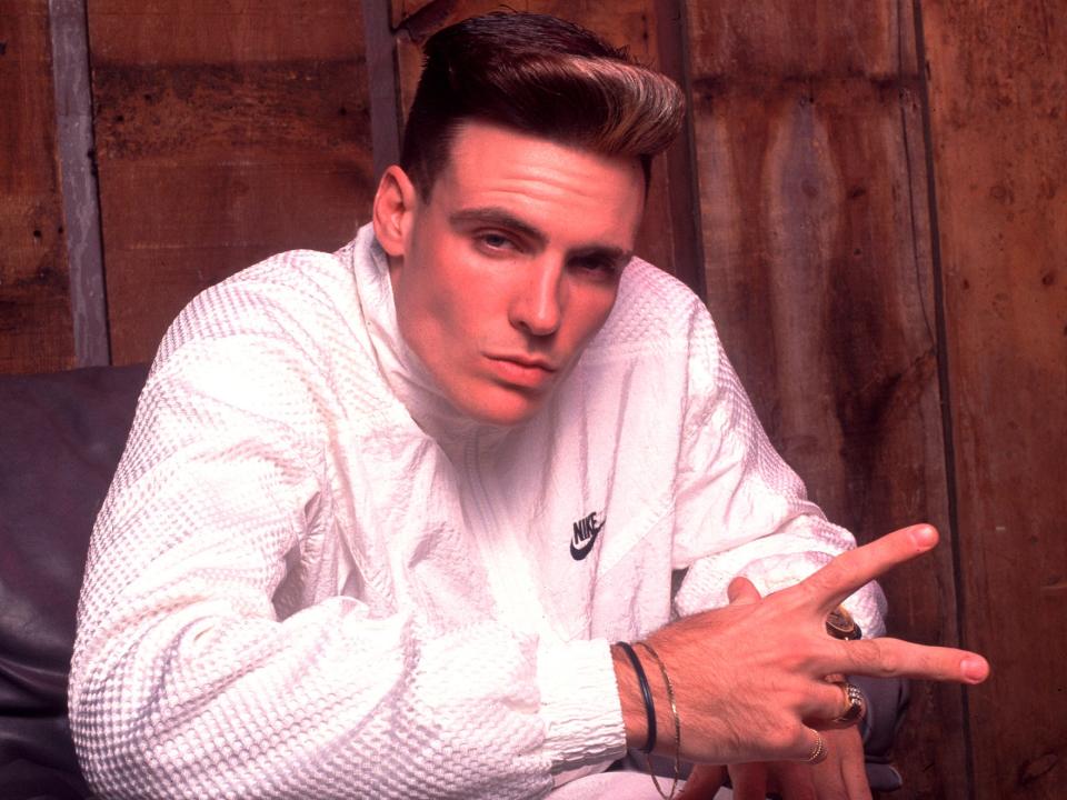 Portrait of singer Vanilla Ice backstage at a club in Minneapolis, Minnesota, October 2, 1990.