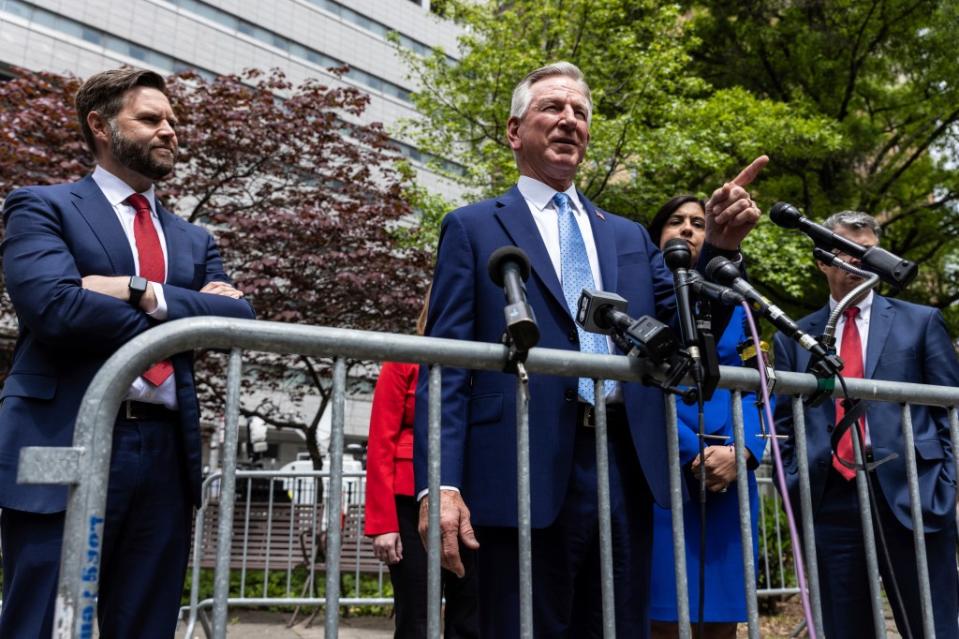 Sen. Tommy Tuberville said he was attending the trial as a “friend” of Trump. AP Photo/Stefan Jeremiah