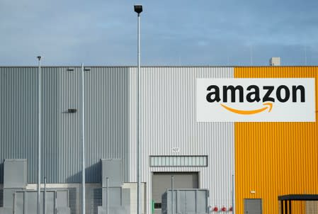 FILE PHOTO - A view of the Amazon logistic center with the company's logo in Dortmund