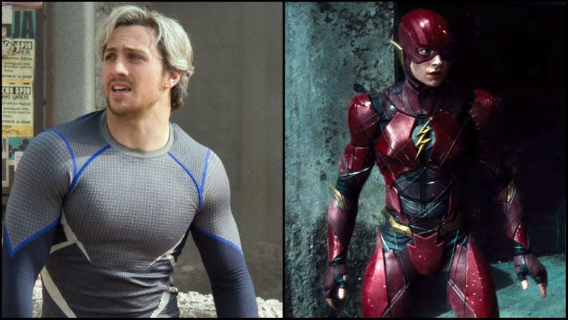 Quicksilver in Avengers: Age Of Ultron (Photo: Marvel Studios); Right: The Flash in Justice League (Photo: Warner Bros.)