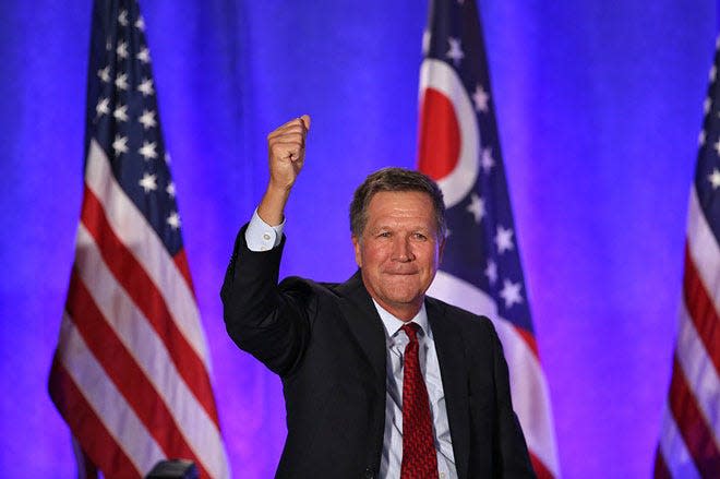 Governor John Kasich celebrates his re election victory at a Republican party at the Renaissance Hotel on November 4, 2014