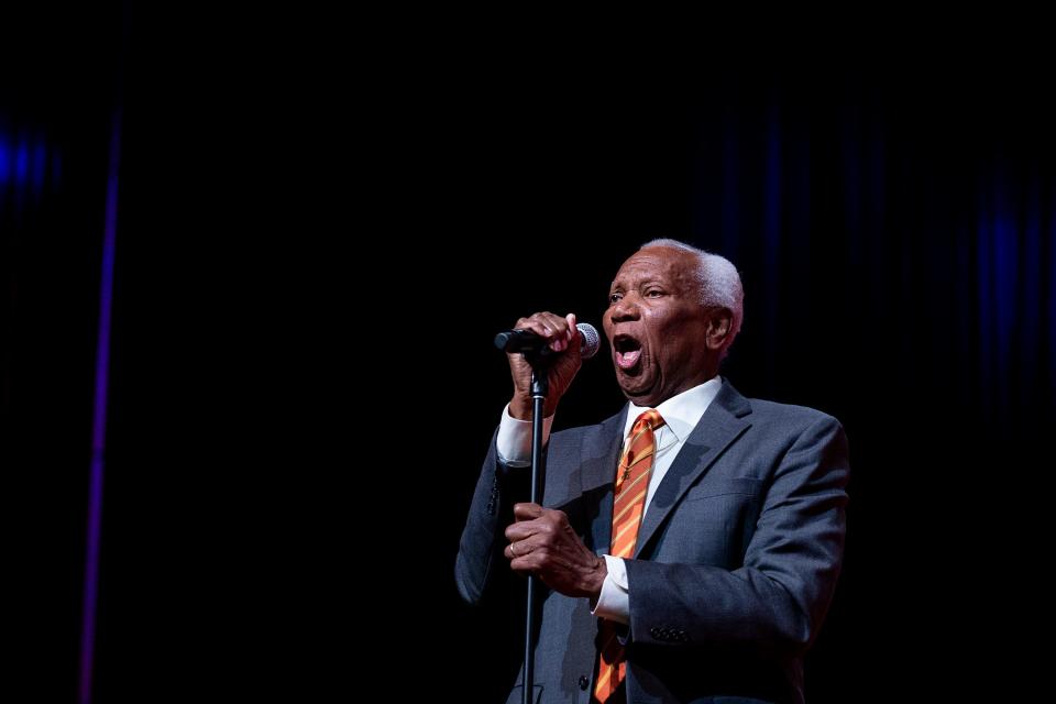 Simon Estes performs America the Beautiful during Gov. Kim Reynolds' Inauguration ceremony on Friday, Jan. 18, 2019, in Des Moines. 