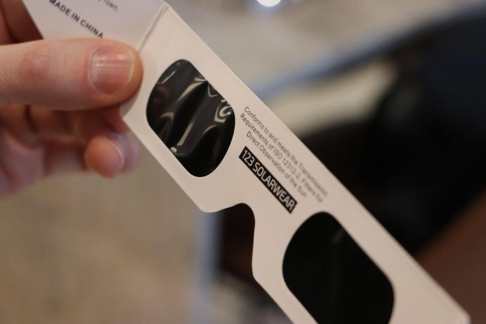 Eclipse glasses sold at Doyle Optometrists have the ISO 12312-2 standard printed in the centre of the glasses to indicate its certification.