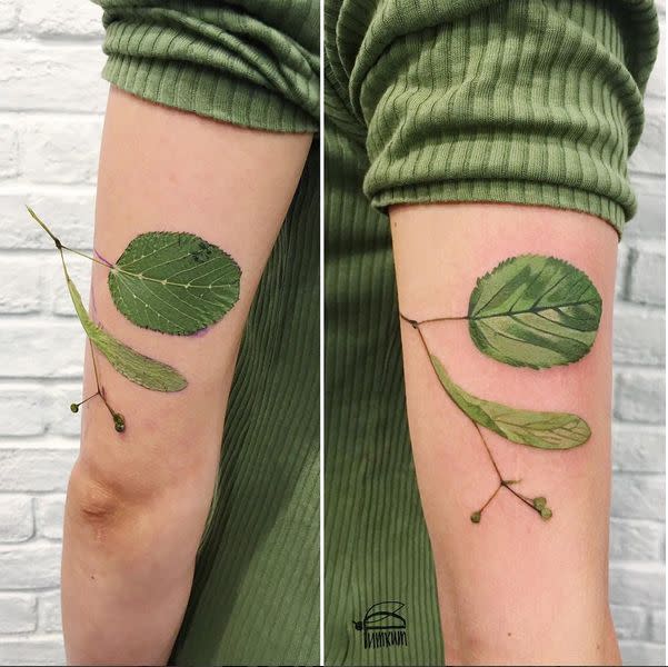 L'artiste utilise des pochoirs entièrement naturels afin de dessiner les tatouages.