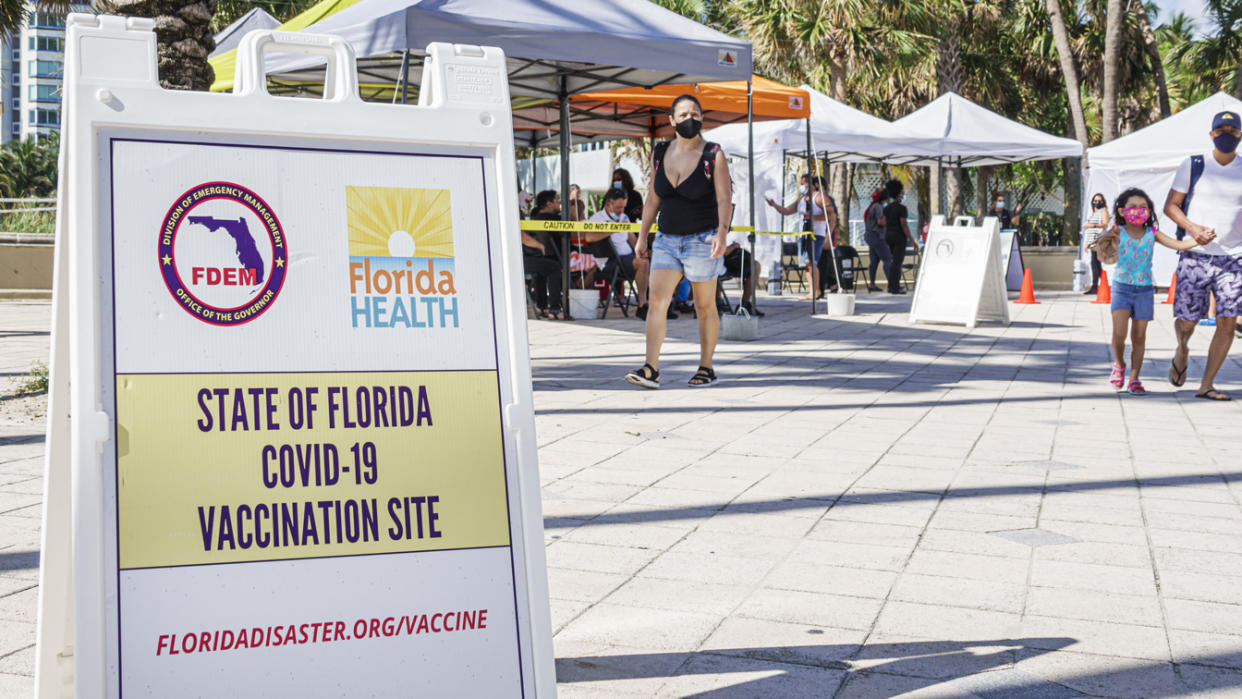 Florida, Miami Beach, Covid-19 vaccination site, FDEM. (Jeff Greenberg/Universal Images Group via Getty Images)