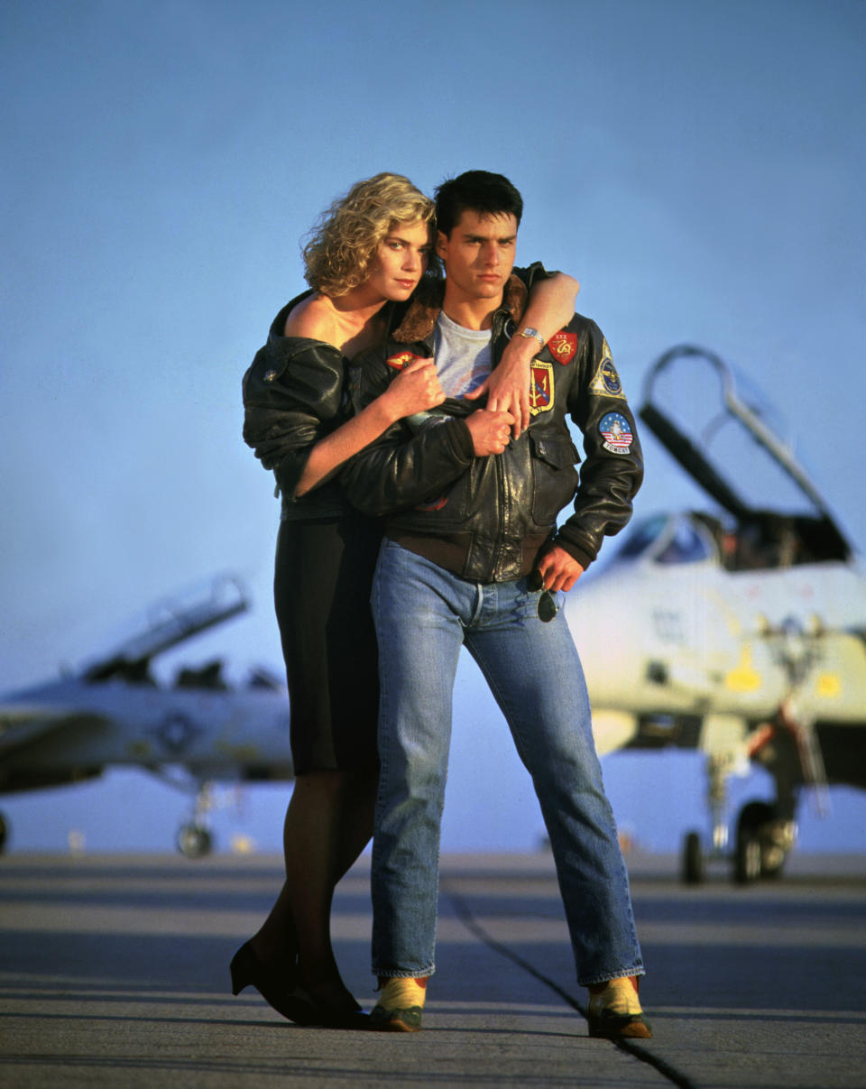 American actors Kelly McGillis and Tom Cruise on the set of Top Gun, directed by Tony Scott. (Photo by Paramount Pictures/Sunset Boulevard/Corbis via Getty Images)