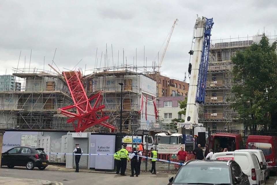 Emergency services at the scene of the crane collapse in Bow (Rachael Burford)