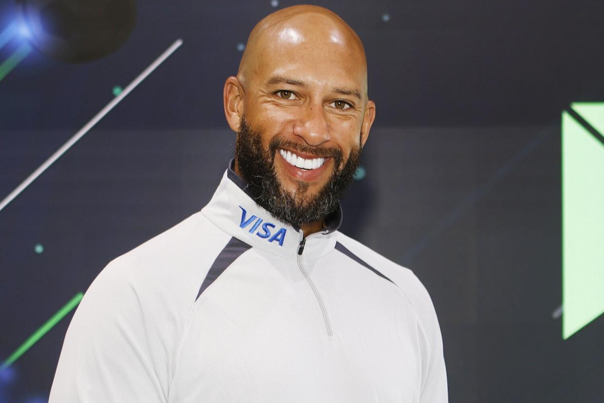 Mandatory Credit: Photo by Jason DeCrow/Invision/AP/Shutterstock (13422149b) Former U.S. Men's National Soccer Team goalkeeper Tim Howard plays the new Visa Financial Soccer educational video game released ahead of the FIFA World Cup 2022,, in New York. The game combines the thrill of soccer with valuable financial and small business knowledge to help even the pros learn the importance of saving on and off the field. Available now on world.financialfootball.com and mobile app stores Visa Financial Football with Tim Howard, New York, United States - 26 Sep 2022