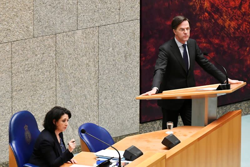 Debate over remarks the Dutch Prime Minister Mark Rutte made during talks to form a new government following the March 17 national elections, in The Hague