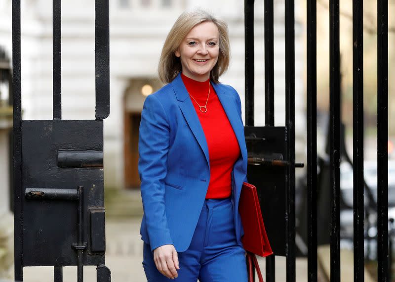 FILE PHOTO: Britain's Secretary of State for International Trade Liz Truss is seen outside Downing Street in London