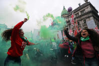 <p>Abortion rights activists gather as lawmakers are expected to vote on a bill legalizing abortion, in Buenos Aires, Argentina, Aug. 8, 2018. (Photo: Marcos Brindicci/Reuters) </p>