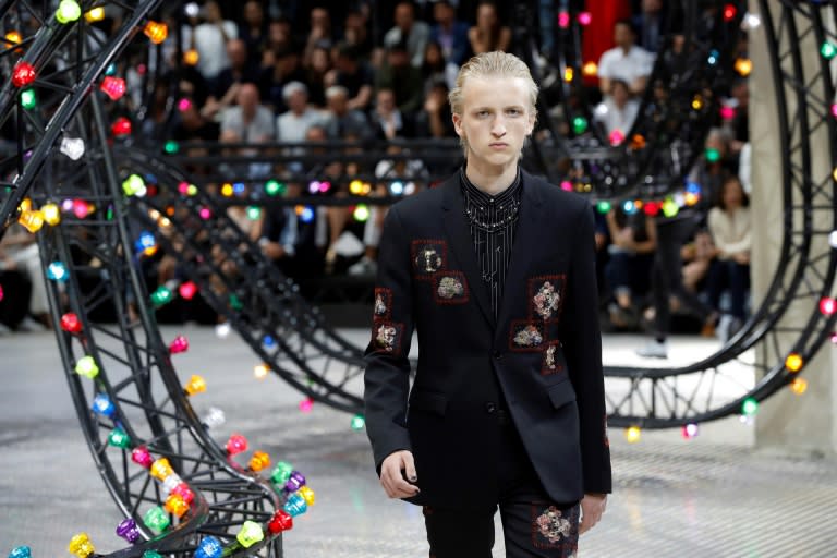 A model presents a creation for Dior, during the men Spring summer 2017 collection fashion show on June 25, 2016 in Paris