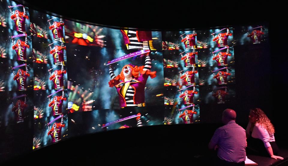 A video wall seems to come to life with three-dimensional images showcasing various aspects of circus jobs in The Ringling Museum's new exhibition room "The Greatest Show on Earth."